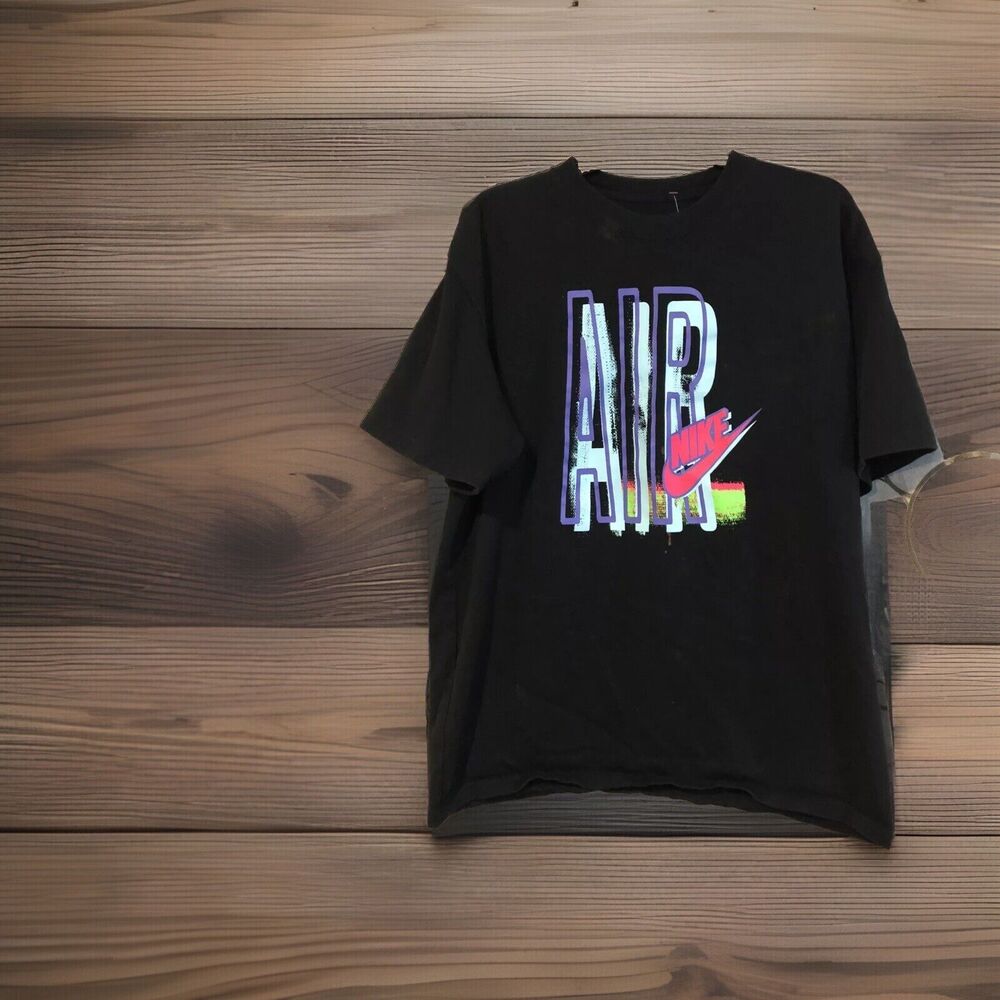 Nike Air Shirt Mens Large L Black Neon Pink Purple Green Big Logo Graphic Tee